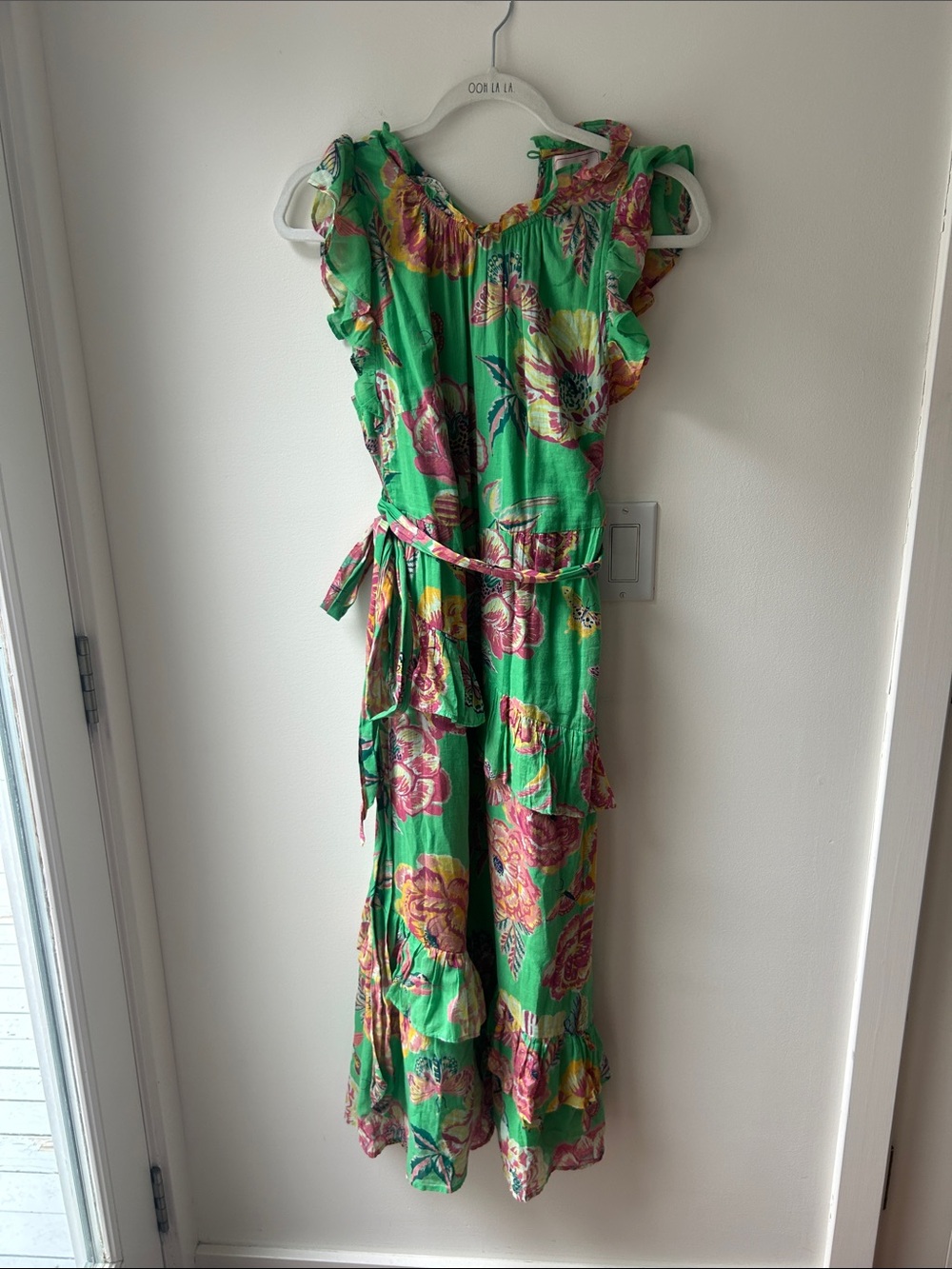 BANJANAN Eliza In Rose Garden Island Green Print Maxi Dress Small